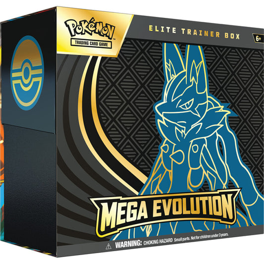 Pokémon Mega Evolution – Elite Trainer Box med 9 boosterpakker og promo-kort.