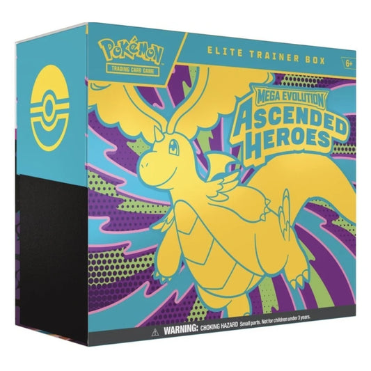Pokémon Ascended Heroes Elite Trainer Box – engelsk ETB med 9 boosterpakker og tilbehør.