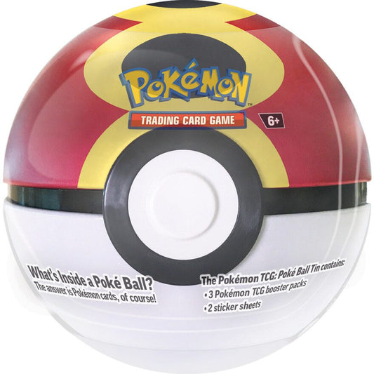 Pokémon Poké Ball Tin 2026 – metallboks med 3 boosterpakker og 2 klistremerkeark.