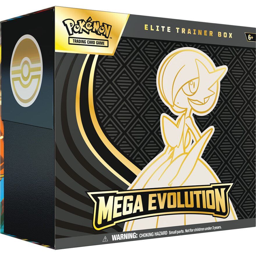 Pokémon Mega Evolution – Elite Trainer Box med 9 boosterpakker og promo-kort.