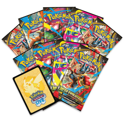 Pokémon Mega Evolution – Elite Trainer Box med 9 boosterpakker og promo-kort.