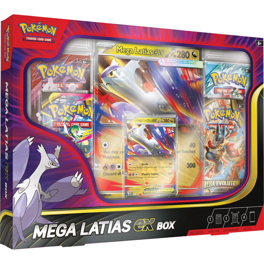 Pokémon Mega Latias EX Box – engelsk boks med 4 boosterpakker, foil promo og lentikulært Mega Latias EX-kort.