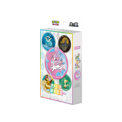 Pokémon Crystal Gathering Badge Set – kinesisk samleboks med Pokémon-merker og boosterinnhold.